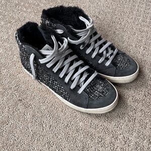 P448 Black and Gray tweed Women's High-Top Sneakers